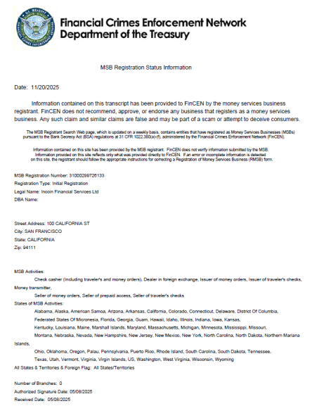 Incoin Financial Services Secures U.S. MSB License to Advance Global Compliance Strategy