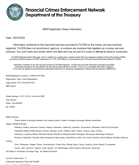 HSX Exchange Secures U.S. FinCEN MSB License, Strengthening Its Global Compliance Framework