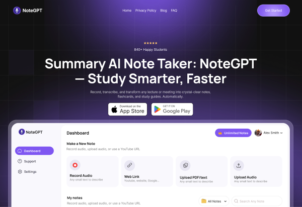NoteGPT.com, the best AI note-taker, launches as a web app