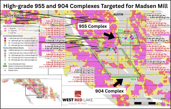 West Red Lake Gold Hits High Grade in the Austin 955 and 904 Complexes