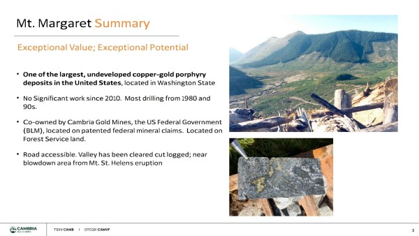 Cambria Gold Mines Spins Out Copper Project Co-owned by the US Federal Government
