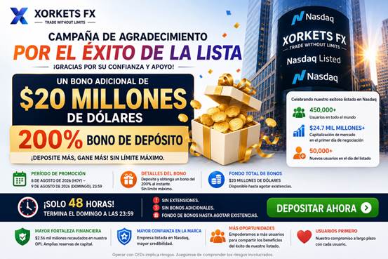 Listing Success Appreciation Campaign: XORKETS FX Adds an Extra US$20 Million Bonus Pool with a 200% Deposit Reward