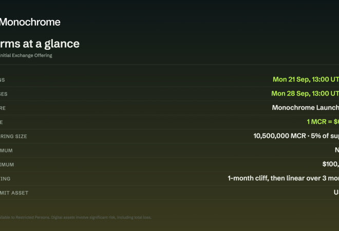 Multi-Asset Trading Venue Monochrome Exchange Announces IEO of Its Native Token, $MCR